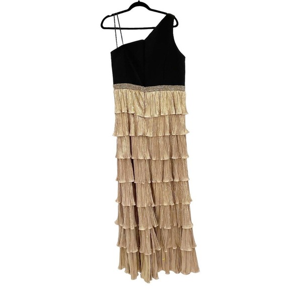 Mac Duggal Metallic One Shoulder Ruffle Tiered Gown Women's Size 14 NWT - Picture 4 of 14